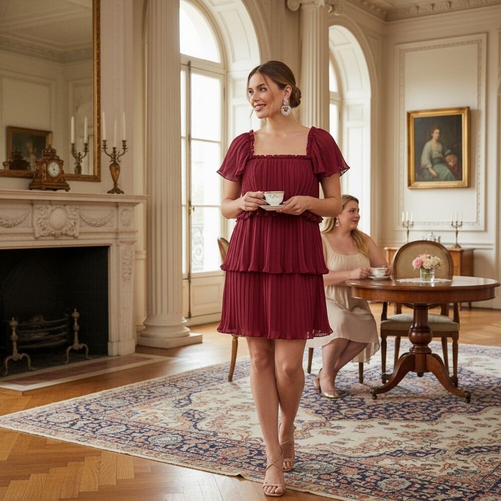 DKNY Burgundy Pleated Dress Size 8 NWT
